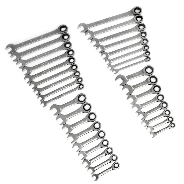 GEARWRENCH GW-85034 72-Tooth 12 Point Standard And Stubby Ratcheting Combination SAE/Metric Wrench Set 34-Pieces