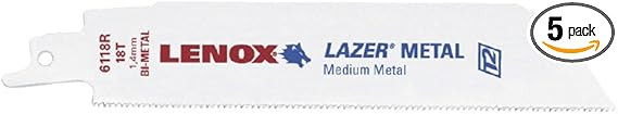 Lenox LEN-2019012118R 12in x 1in 18 TPI Lazer Heavy Metal Reciprocating Saw Blades 5 Pack
