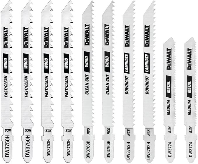 DEWALT DEW-DW3741C T-Shank Jigsaw Blades Set With Case 10 Pieces