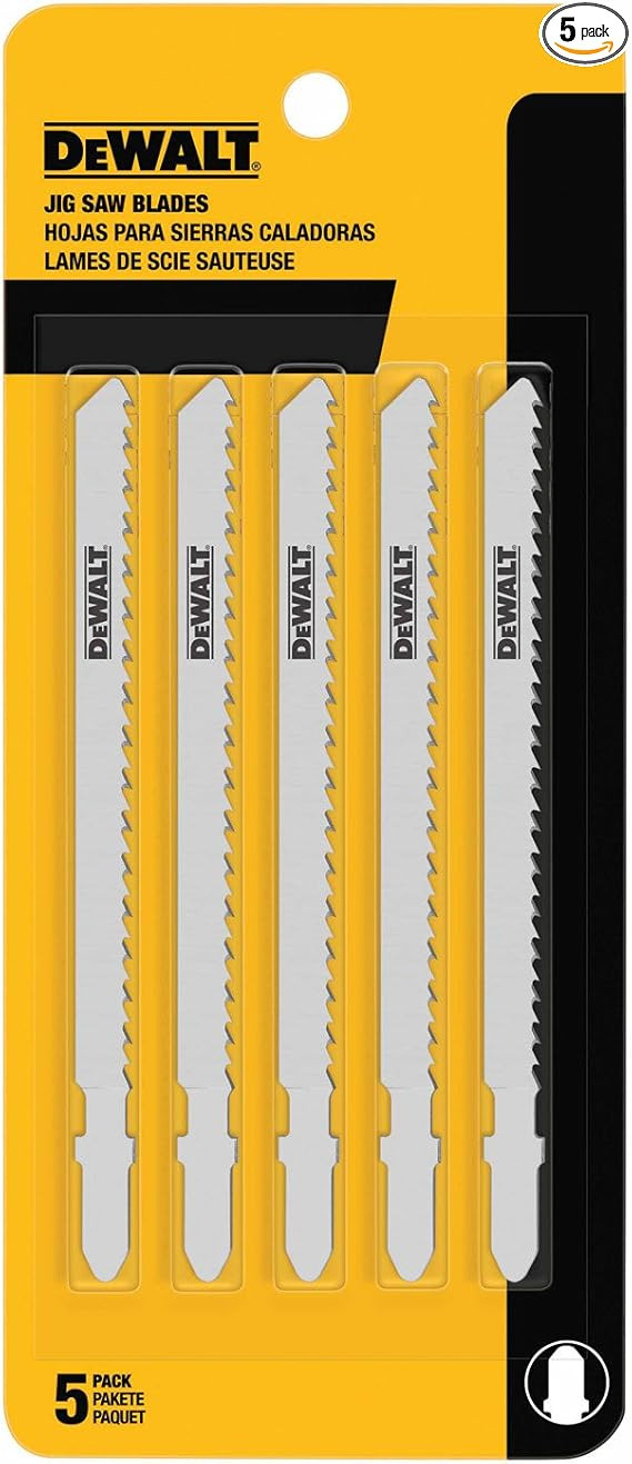 DEWALT DEW-DW3753-5 6 TPI 4in Fast Clean Cut Wood T-Shank Jig Saw Blades 5 Pieces