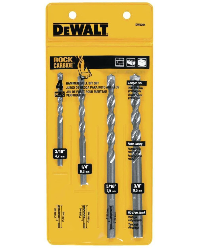 DEWALT DEW-DW5204 Premium Percussion Masonry Drill Bit 4 Piece Set