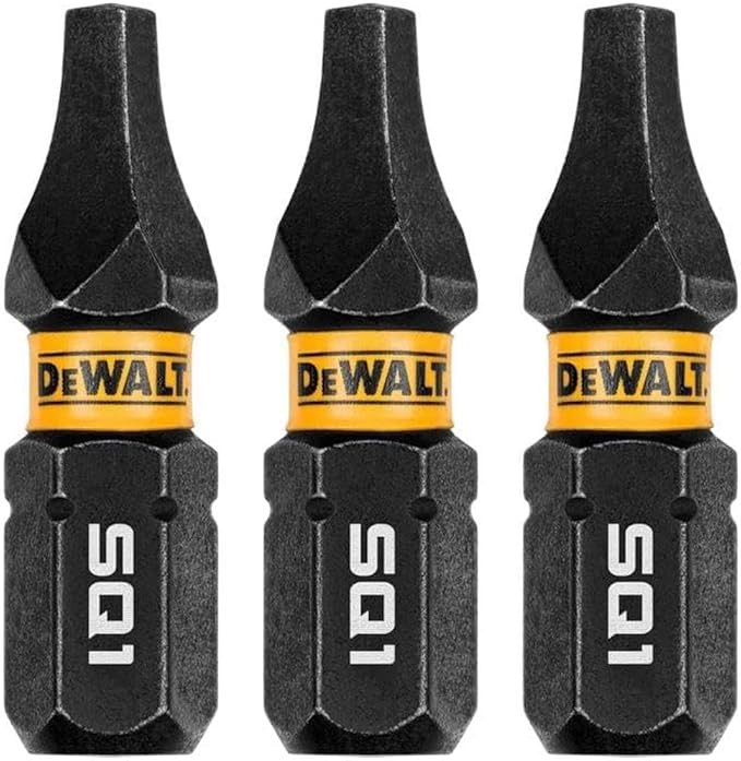 DEWALT DEW-DWAF1SQ1IR3 Flextorq Square SQ1 Bits Robertson 1/4in x 1in For Impact Drivers And Drills Hex Shank