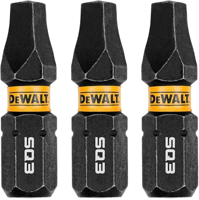 DEWALT DEW-DWAF1SQ3IR3 Flextorq Square SQ3 Bits Robertson 1/4in x 1in For Impact Drivers And Drills Hex Shank