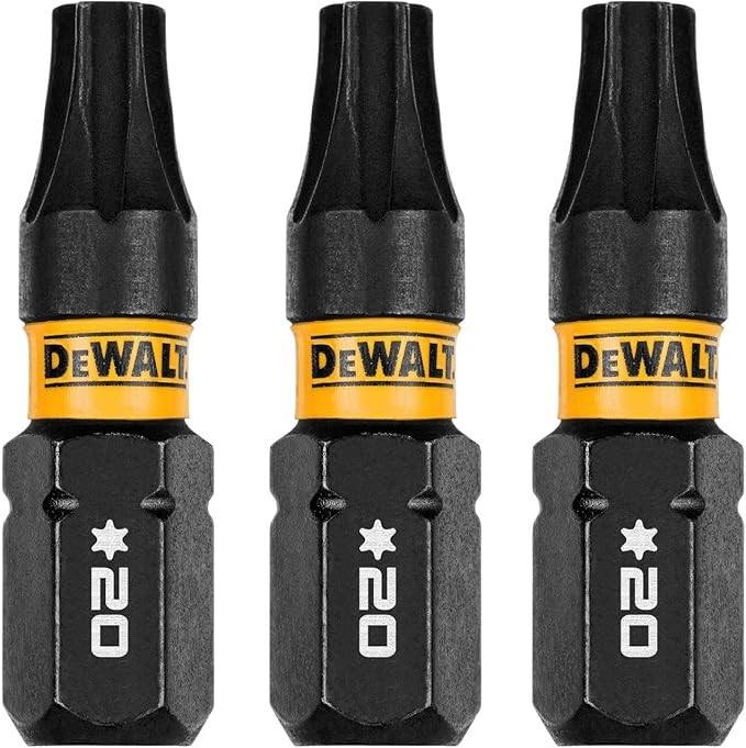 DEWALT DEW-DWAF1TX20IR3 Flextorq Torx T20 Bits 1/4 x 1in For Impact Drivers And Drills Hex Shank