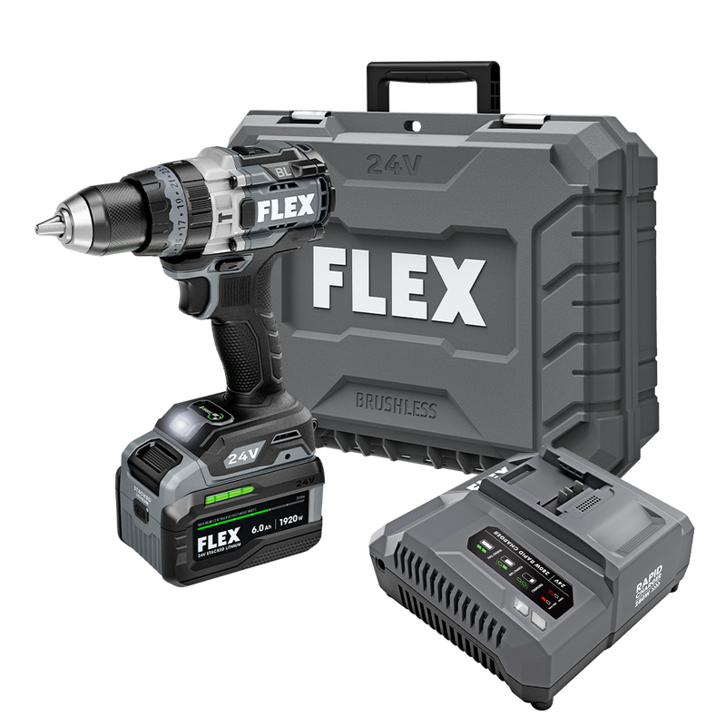 FLEX FL-FX1271T-1H 24V 1/2in 2-Speed Hammer Drill With Turbo Mode Stacked Lithium 6.0Ah Kit
