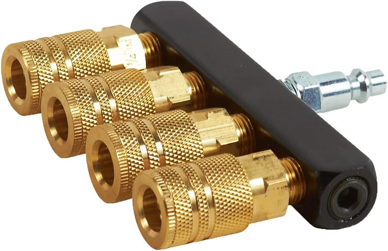 Metabo HPT HPT-115315M Straight Manifold 1/4in FNPT With 4 Couplers/Plug Aluminum/Brass Coupler Steel Plug
