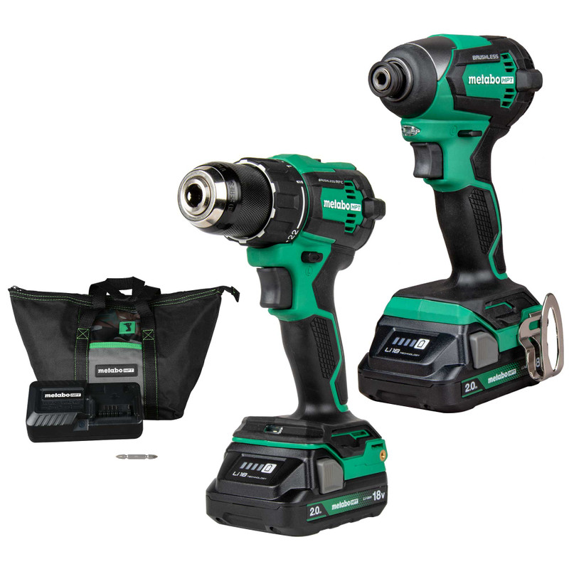 Metabo HPT HPT-KC18DEXQBM 18V Multivolt 2.0Ah Cordless Brushless Driver Drill Ds18Dex & Impact Driver Wh18Dex Combo Kit