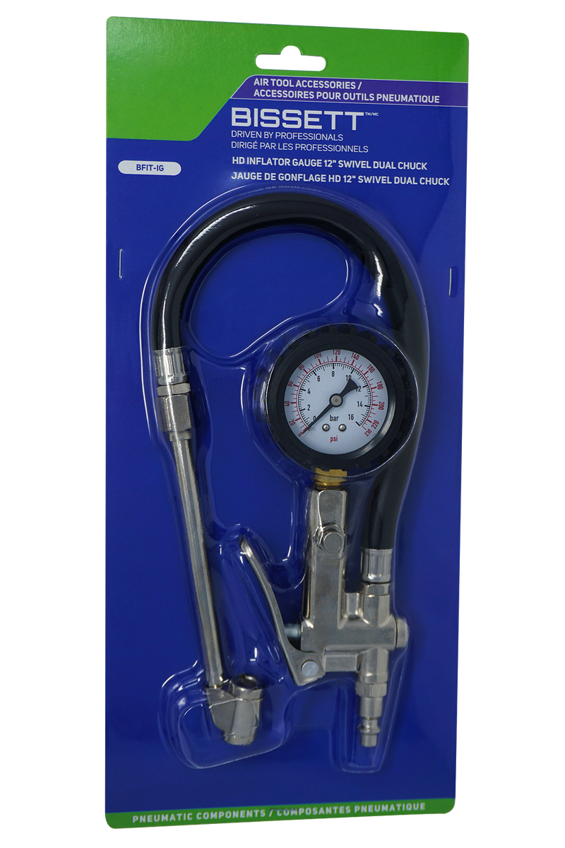 Bissett BIS-BFIT-IG HD Inflator Gauge 12in Swivel Dual Chuck