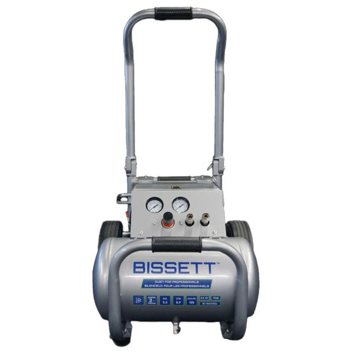 Bissett BIS-BC-5GWHEEL 5.2 Gal Quiet Air Compressor With Folding Handle And Solid Tires