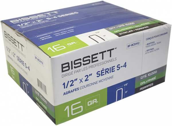 Bissett BIS-BF-BCS1112 Medium Crown Staples 2in x 1/2in Galvanized 10M