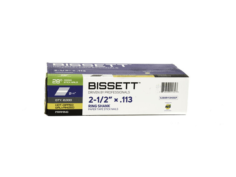 Bissett BIS-S288R113HDGP 2-1/2in Hot-Dip Galvanized Ring Shank Stick Nail 2M