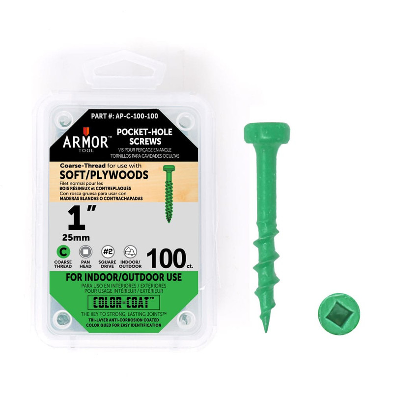 Armor Tool AT-COARSE-100PK Color-Coat Coarse-Thread Pocket Hole Screws 100-Pack