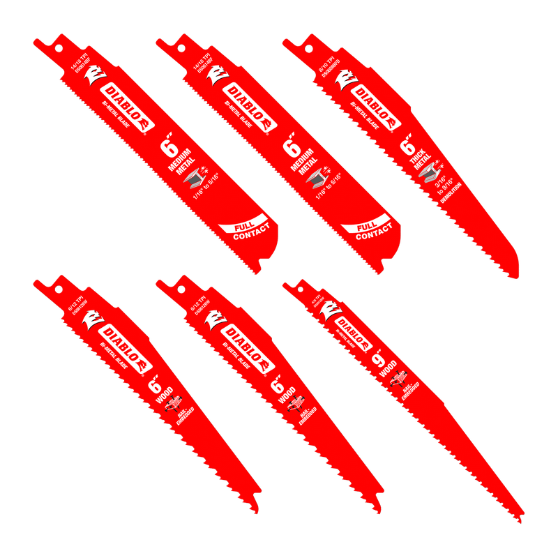 Diablo FRE-DS006SC Bi-Metal Reciprocating Saw Blade Set For Wood and Metal Demolition 6 -Pack