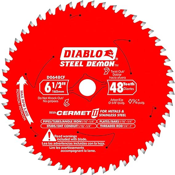 Diablo FRE-D0648CFA 6-1/2in x 48 Teeth Steel Demon Ferrous Cutting Circular Saw Blade