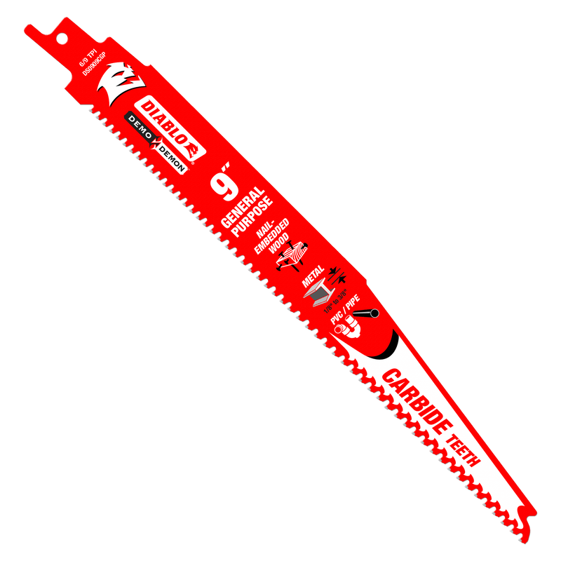 Diablo FRE-DS0909CGP10C 9in 6/9TPI Demo Demon Carbide Tipped Reciprocating Saw Blade For General Purpose Cuts