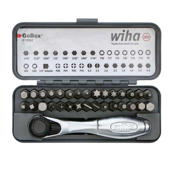 Wiha Tools WIHA-74984 GoBox Standard Bit Set With Mini Ratchet 32 Pieces