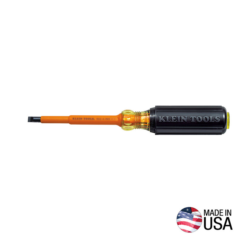 Klein Tools KLE-602-4-INS 1/4in Cabinet 4in Round Shank Insulated Screwdriver