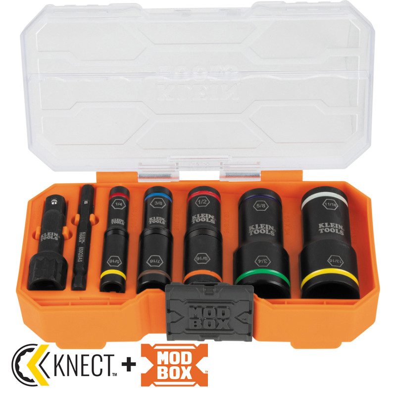 Klein Tools KLE-65618 SAE KNECT Flip-10 Heavy Duty Flip Impact Socket 8 Piece Set