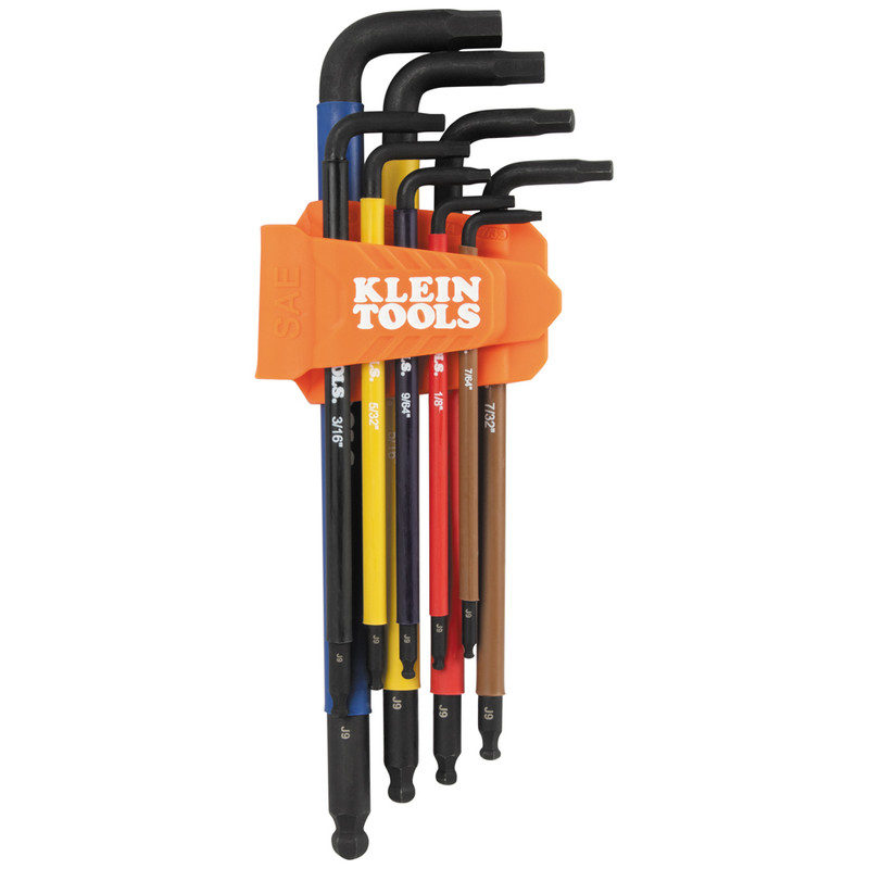 Klein Tools KLE-BLS9 SAE Color-Coded Extra-Long L-Style Hex Key Caddy 9 Piece Set