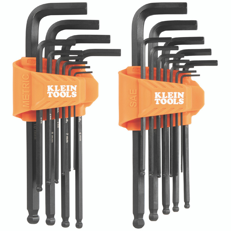Klein Tools KLE-BLS22 SAE And Metric Long Ball End Hex Key 22 Piece Set