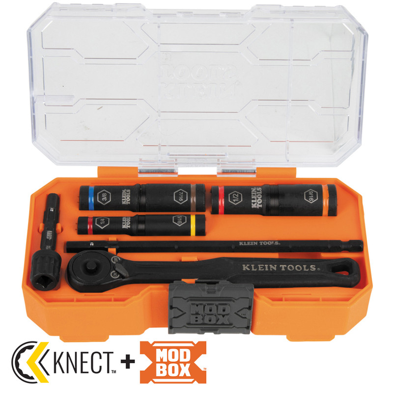 Klein Tools KLE-65238 KNECT SAE Essential Deep-Well Heavy-Duty Flip Socket 7 Piece Set
