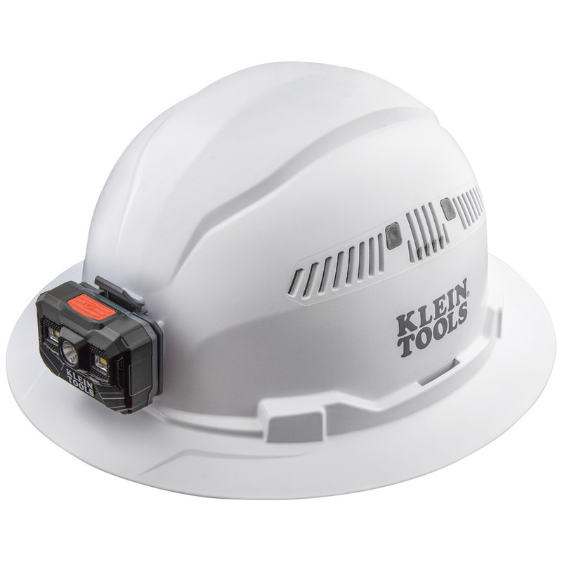 Klein Tools KLE-60407RL Vented Full Brim White Hard Hat With Rechargeable Headlamp