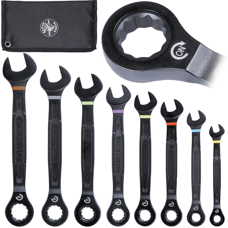 Klein Tools KLE-69408MG Metric 90 Tooth Ratcheting Combo Wrench 8 Piece Set