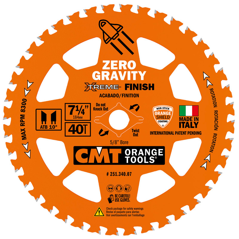 CMT Orange Tools CMT-25134007 Zero Gravity Finish 7-1/4in x 5/8in 40 Teeth