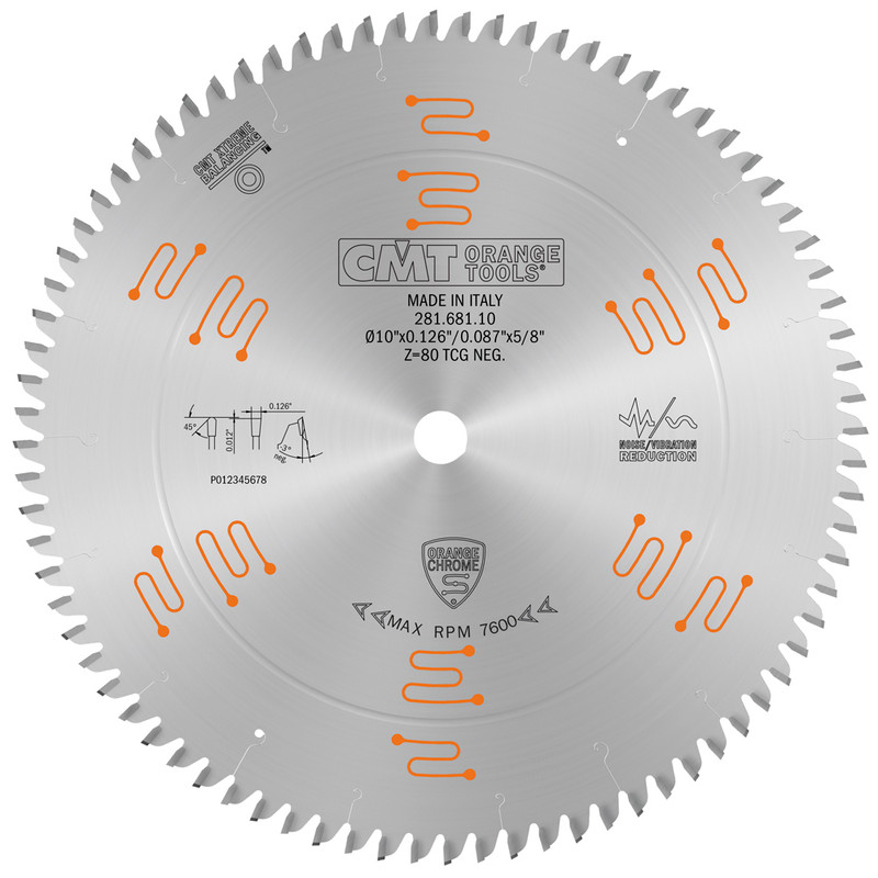 CMT Orange Tools CMT-28168110 10in x T80 TCG NEG Orange Chrome Double Sided Laminate
