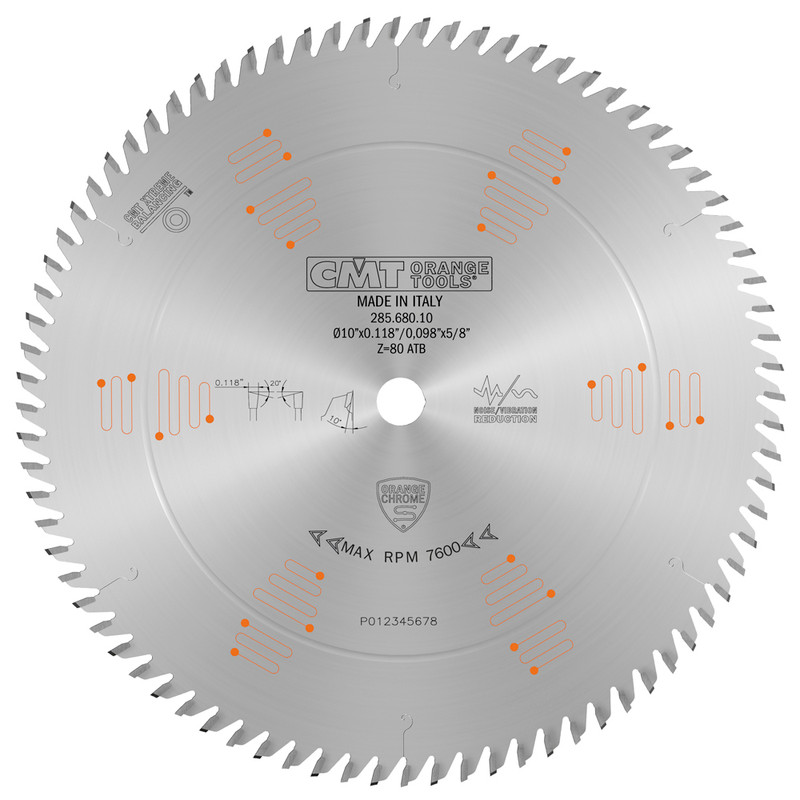 CMT Orange Tools CMT-28568010 10in Dia x T80 ATB Orange Chrome Ultimate Crosscutting Blade