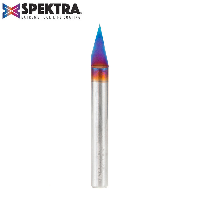 Amana AMA-45771-K Solid Carbide 30 Degree Engraving 0.005 Tip Width x 1/4in Shank Signmaking Spektra Extreme Tool Life Coated Router Bit
