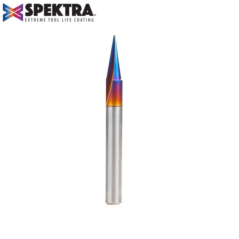 Amana AMA-45783-K Spektra 18 Degree x 1/4in Dia Solid Carbide 1-Flute Carving Liner Extreme Tool Life Coated Router Bit
