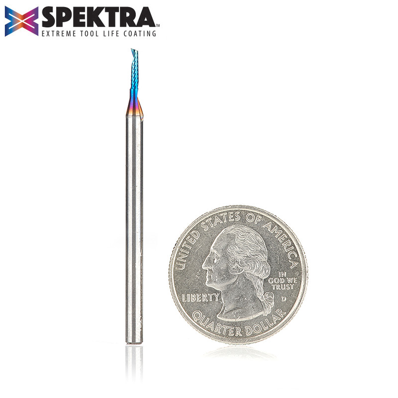 Amana AMA-51415-K Solid Carbide CNC Spektra 1/16in Dia Extreme Tool Life Coated Spiral O Flute Plastic Cutting Design Router Bit