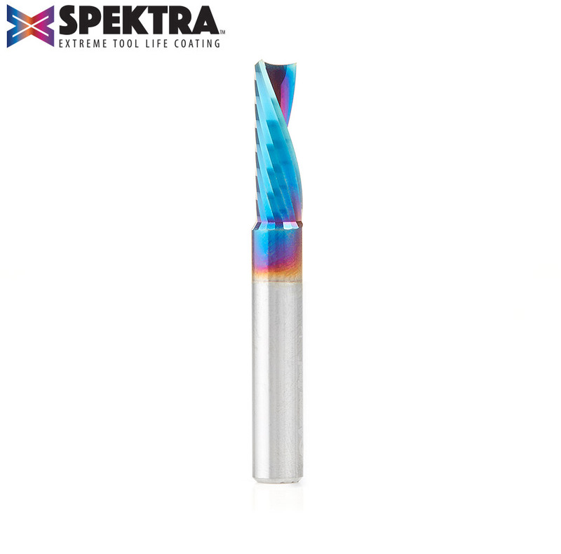Amana AMA-51504-K CNC Spektra 1/4in Dia Solid Carbide Extreme Tool Life Coated Spiral 'O' Flute Plastic Cutting Down Cut Router Bit