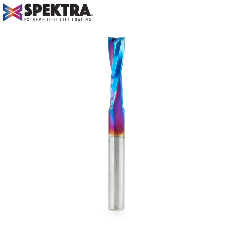 Amana AMA-46248-K Spektra 1/4in Dia Solid Carbide Up-Cut Extreme Tool Life Coated Spiral Plunge For Solid Wood
