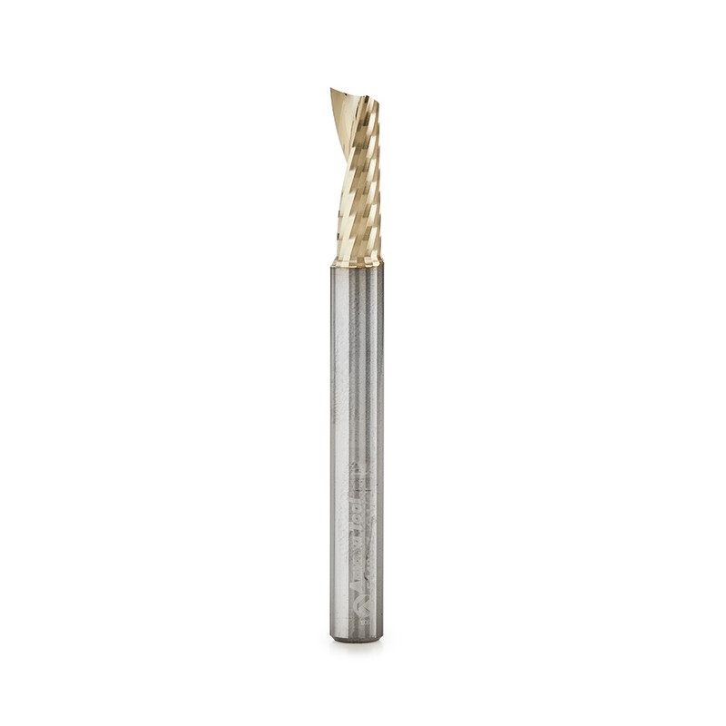 Amana AMA-51480-Z CNC 1/4in Dia Solid Carbide Spiral O Flute Aluminum Cutting Up Cut ZrN Coated Router Bit