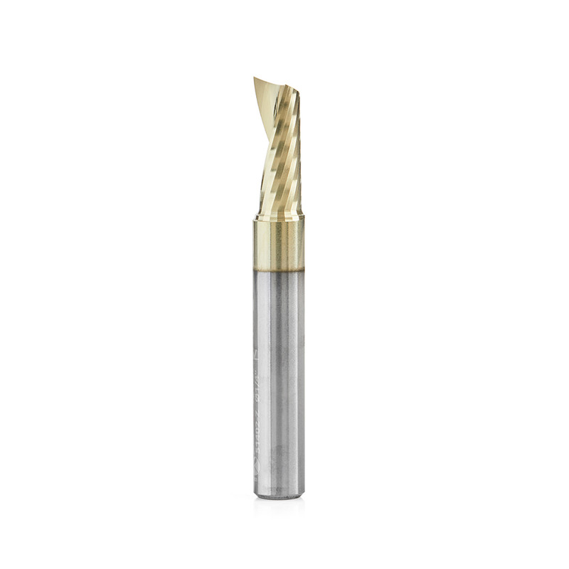 Amana AMA-51402-Z CNC 1/4in Dia Solid Carbide Spiral O Flute Aluminum Cutting Up-Cut ZrN Coated Router Bit