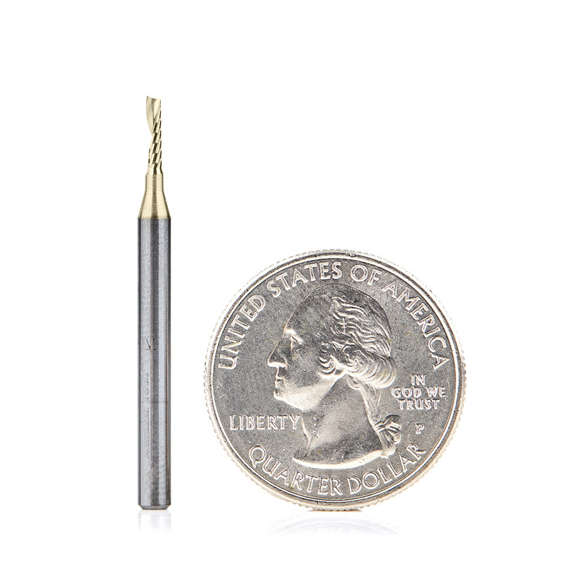 Amana AMA-51470-Z CNC 1/16in Dia Solid Carbide Spiral O Flute Aluminum Cutting Up Cut ZrN Coated Router Bit
