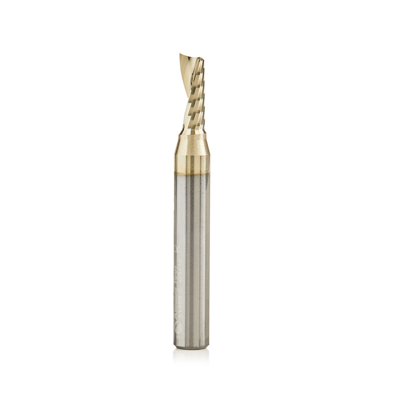 Amana AMA-51408-Z CNC 3/16in Dia Solid Carbide Spiral O Flute Aluminum Cutting Up Cut ZrN Coated Router Bit