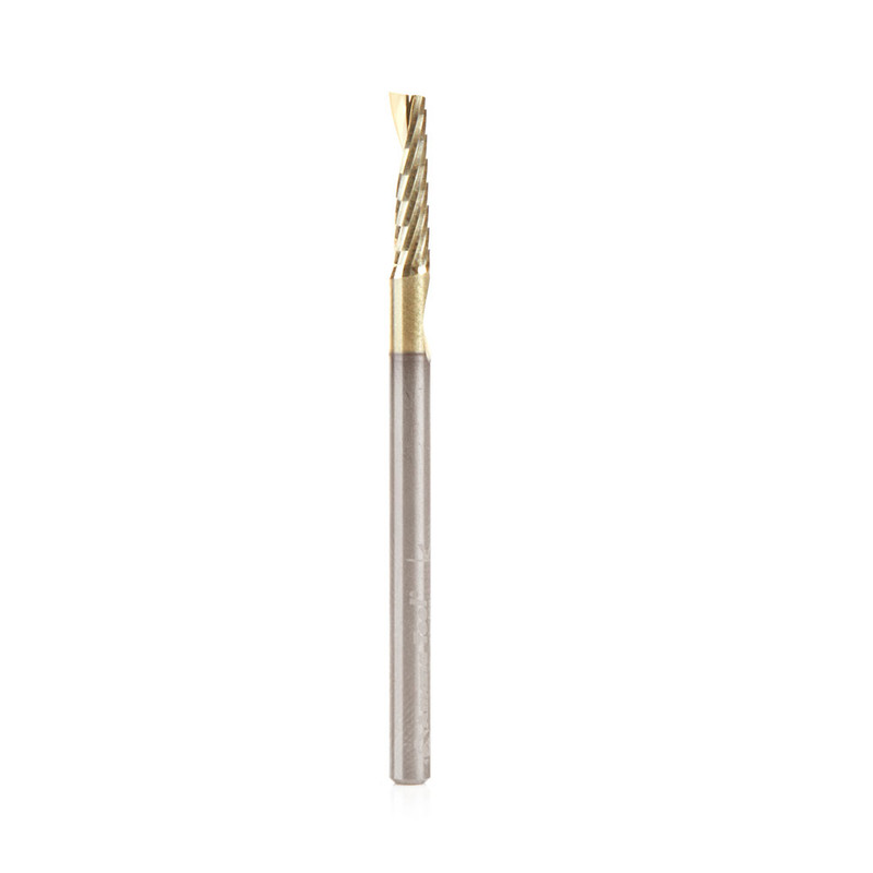 Amana AMA-51459-Z CNC 1/8in Dia Solid Carbide Spiral O Flute Aluminum Cutting Up Cut ZrN Coated Router Bit