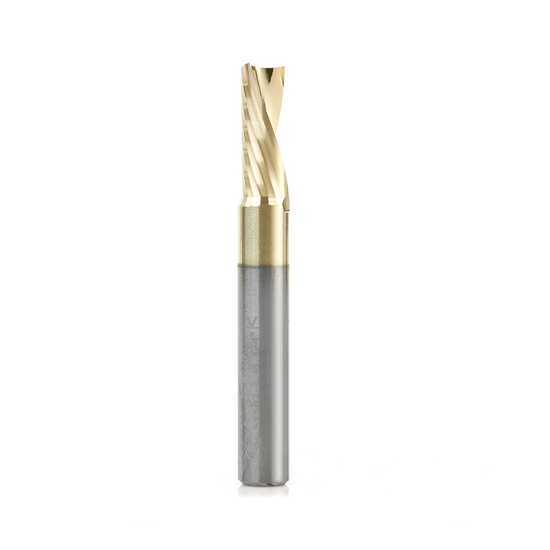 Amana AMA-51502-Z CNC 1/4in Dia Solid Carbide Spiral O Flute Aluminum Cutting Down Cut ZrN Coated Router Bit