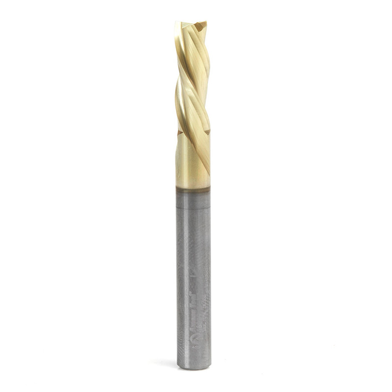 Amana AMA-46097 1/4in Dia Solid Carbide Spiral Composite Fiberglass And Phenolic Cutting ZrN Coated Router Bit