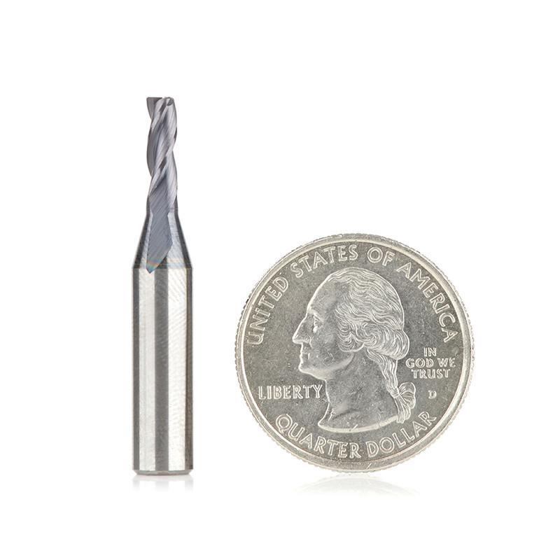 Amana AMA-51460 CNC 1/8in Dia Solid Carbide Spiral 3-Flute Up-Cut Router Bit 45 Degree Corner Chamfer End Mill