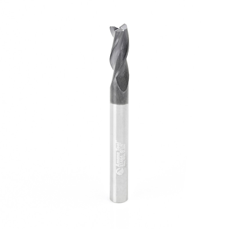 Amana AMA-51464 CNC 1/4in Dia Solid Carbide Spiral 3-Flute Up-Cut Router Bit 45 Degree Corner Chamfer End Mill