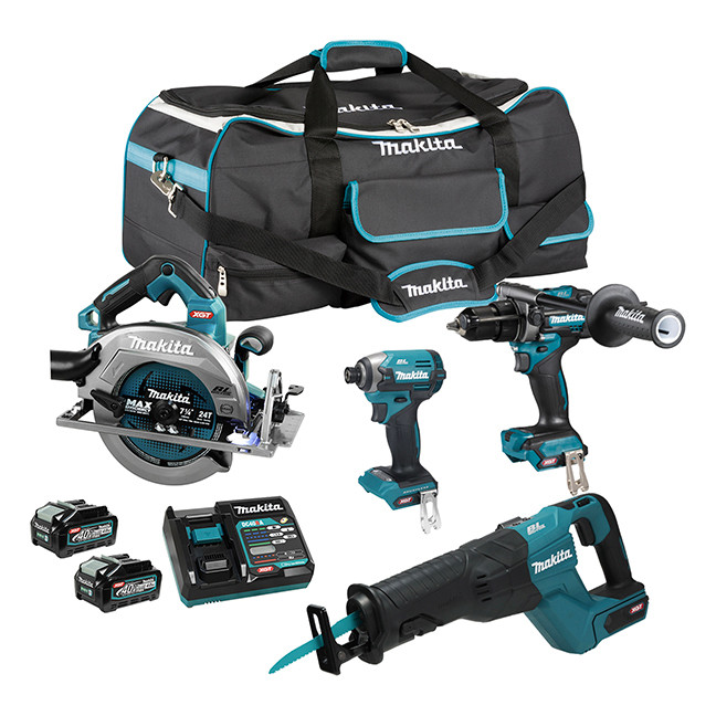 Makita MAK-DK0215G401 40V MAX XGT Brushless 4 Tool Combo Kit, 4.0Ah x2