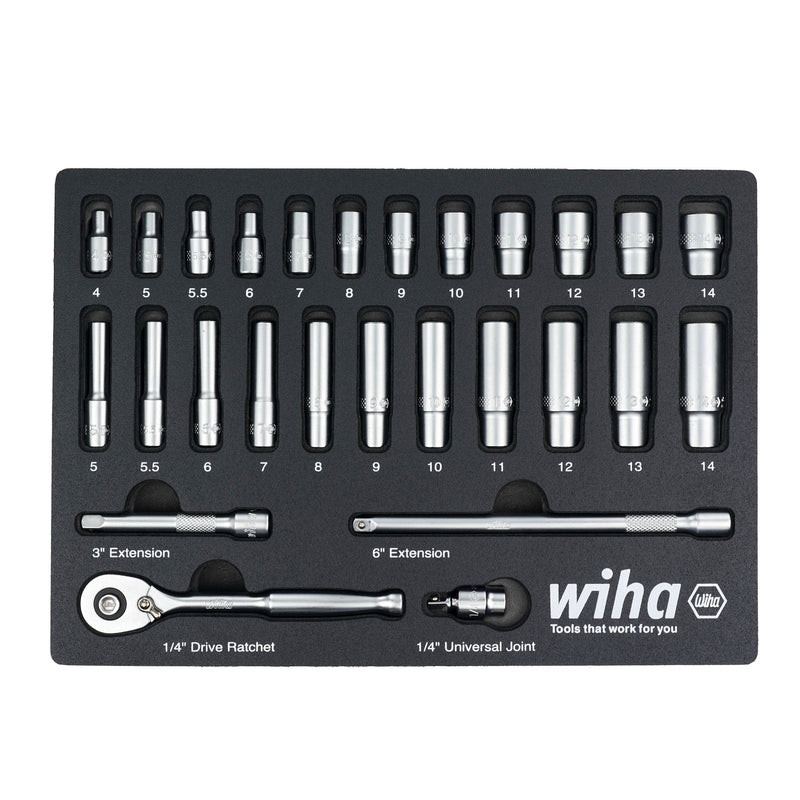 Wiha Tools WIHA-33395 Metric 27 Piece 1/4in Drive Professional Standard And Deep Socket Tray Set