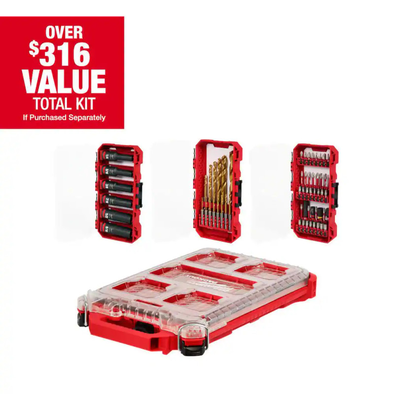 Milwaukee MIL-48-32-5162 Shockwave Impact Duty Alloy Steel Screw Driver Bit Set With Packout Case 60 Pieces