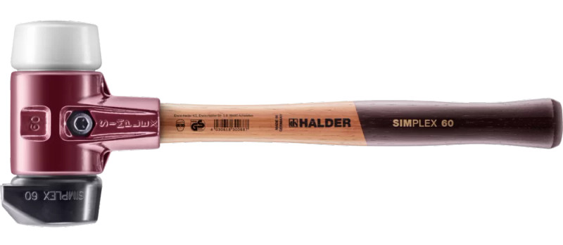 Halder HAL-3027.26 60mm Soft-Face Mallets Rubber Composition With Cast Iron Housing And High-Quality Wooden Handle