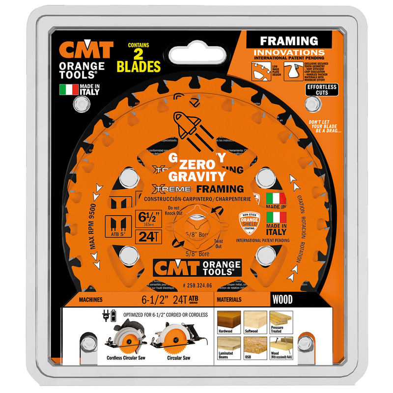 CMT Orange Tools CMT-25032406-X10 6-1/2in x 5/8in 24T ATB Framing Zero Gravity Blade10 Pack