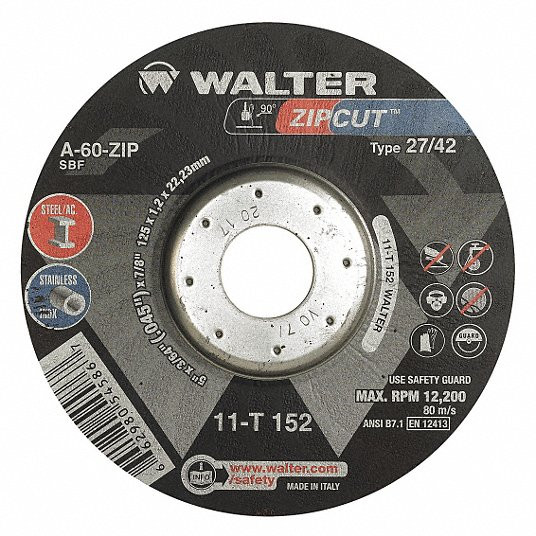 Walter Surface Technologies WAL-11T152-1PC 11T152 ZIPCUT 5in x 3/64in x 7/8in Type 27 Cut-Off Wheel